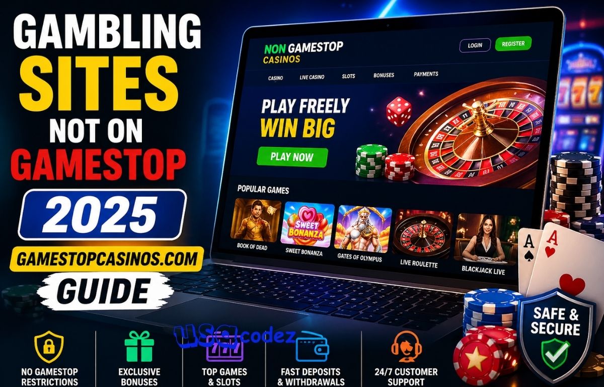 Gambling sites not on Gamestop 2025 gamestopcasinos.com guide showing online casino dashboard with slots, roulette, and bonuses