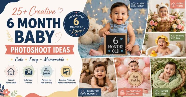 6 month baby photoshoot ideas featuring creative half birthday themes,