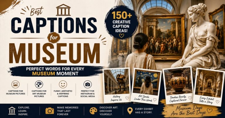 Captions for museum featuring art gallery, museum statues, paintings, and creative Instagram caption ideas for museum pictures.